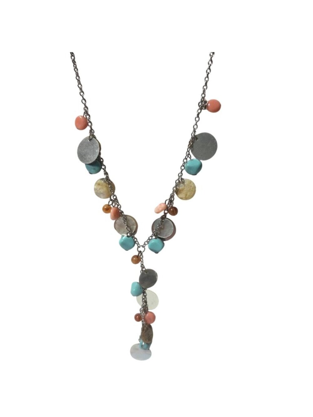 Boho Y Shaped Necklace Beads Shell Discs Lariat Mixed Media Fashion Jewelry